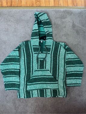 Striped Baja Hoodie in Teal and Dark Green